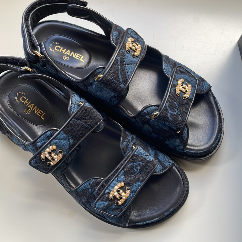 Chanel Blue denim Dad Sandals 37.5 - Picture 10 of 13